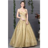 Unique A-Line Spaghetti Strap Floor Length Tulle Gold Prom Dress COLF1300F - Top Designer Wedding On