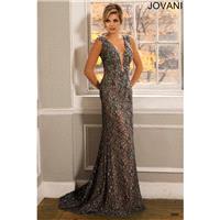 Jovani 24835 V-Neckline Sheer Back Sheath Silhouette - Jovani V Neck Social and Evenings Long Sheath