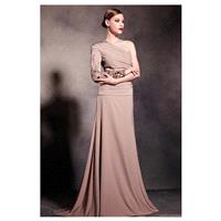 In Stock Elegant Satin One Shoulder Neckline Sheath Long Formal Dress With Beadings and Exquisite Ha
