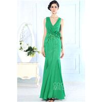 Fashion Trumpet-Mermaid V-Neck Natural Floor Length Cascade Sleeveless Open Back Evening Dress COAF1