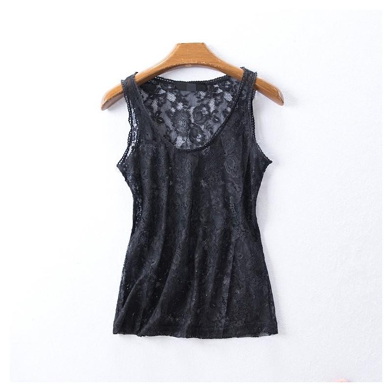 My Stuff, Hollow Out Slimming Sleeveless Summer Flexible Lace Essential T-shirt - beenono.com