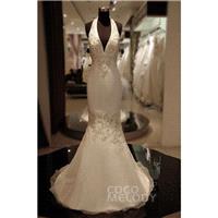 Hot_Selling Trumpet-Mermaid Halter Court Train Organza Ivory Sleeveless Backless Wedding Dress with