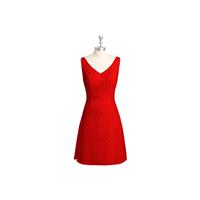 Red Azazie Annabella - Chiffon V Neck Knee Length V Back Dress - Charming Bridesmaids Store