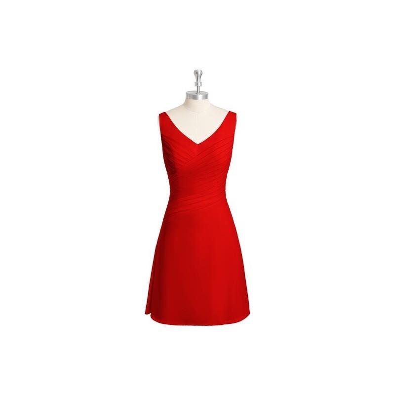 wedding, Red Azazie Annabella - Chiffon V Neck Knee Length V Back Dress - Charming Bridesmaids Store