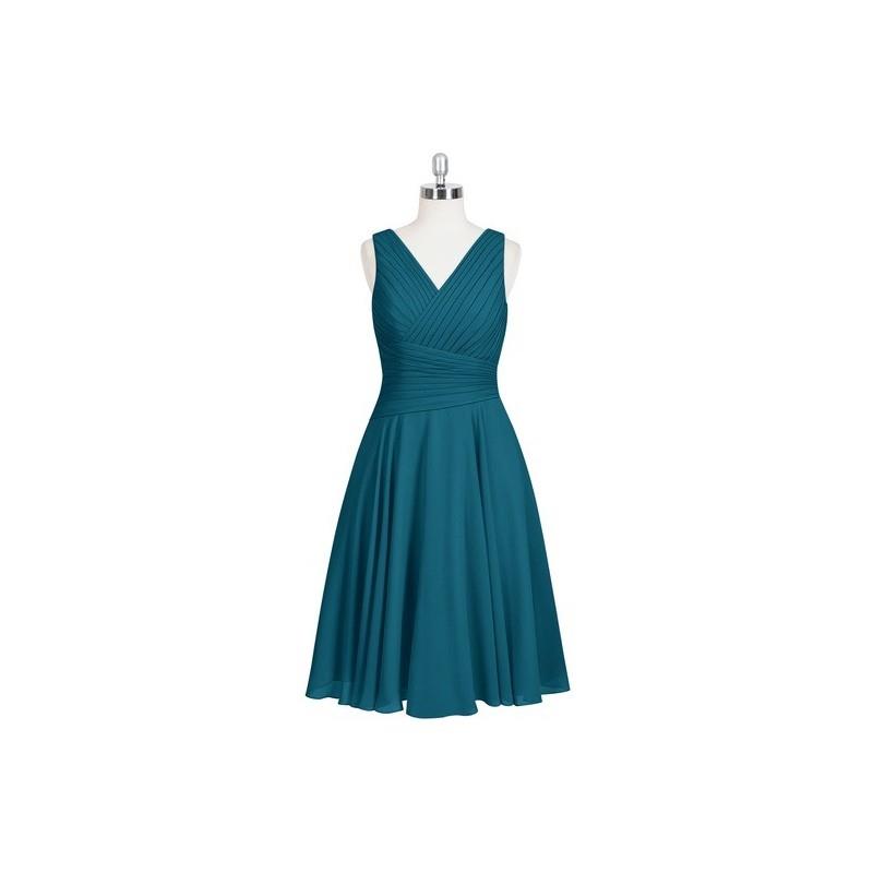 My Stuff, Ink_blue Azazie Jenna - Knee Length V Neck Chiffon Back Zip Dress - Charming Bridesmaids S