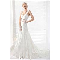 Dramatic A-Line Straps Chapel Train Lace Wedding Dress - Top Designer Wedding Online-Shop