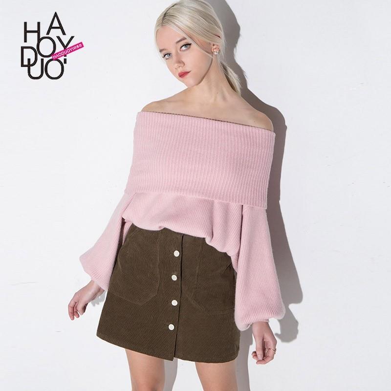 My Stuff, End of autumn and winter ladies ' knitted shirts slim sexy neck strapless fashion Lantern