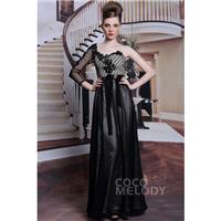 Sexy Sheath-Column One Shoulder Natural Floor Length Black Long Sleeve Side Zipper Evening Dress wit