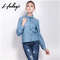 Thin denim shirt women long sleeves fall 2017 Institute of cowboy shirts clothing cotton plus size s