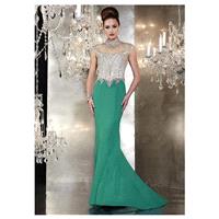 Fantastic Tulle & Chiffon High Collar Neckline Mermaid Long Evening/Formal Dresses With Beadings & R