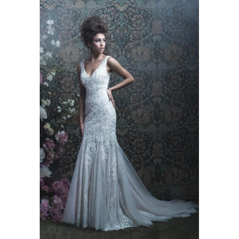 My Stuff, Allure Couture Style C415 by Allure Couture - Taupe  Ivory  White Lace  Tulle V-Back Floor