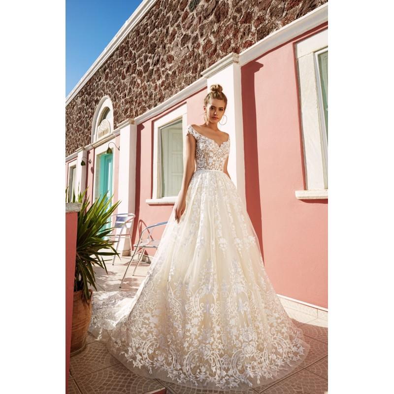 wedding, Eva Lendel 2017 Perry Embroidery Off-the-shoulder Ball Gown Tulle Chapel Train Cap Sleeves