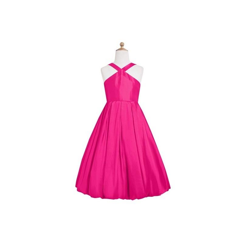 My Stuff, Fuchsia Azazie Calhoun JBD - V Neck Back Zip Taffeta Knee Length Dress - Charming Bridesma