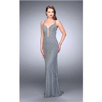 La Femme - Elaborately Beaded Sheath Evening Gown with Sweep Train 24244 - Designer Party Dress & Fo