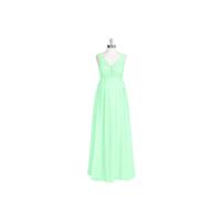 Mint_green Azazie Madison - V Neck Back Zip Stretch Knit Floor Length Chiffon Dress - Simple Bridesm