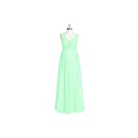 Mint_green Azazie Madison - V Neck Back Zip Stretch Knit Floor Length Chiffon Dress - Simple Bridesm