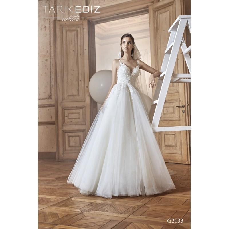 My Stuff, Tarik Ediz 2017 G2033 Appliques Tulle Sweet Sweep Train Ivory Ball Gown Spaghetti Straps S