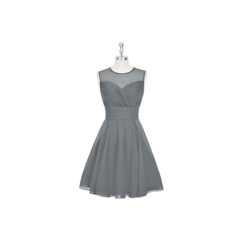 My Stuff, Steel_grey Azazie Scarlett - Illusion Chiffon Scoop Knee Length Dress - Simple Bridesmaid