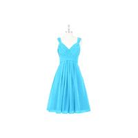 Pool Azazie Clara - Knee Length Back Zip V Neck Chiffon Dress - Simple Bridesmaid Dresses & Easy Wed