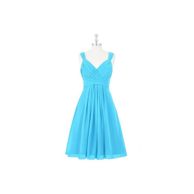 My Stuff, Pool Azazie Clara - Knee Length Back Zip V Neck Chiffon Dress - Simple Bridesmaid Dresses