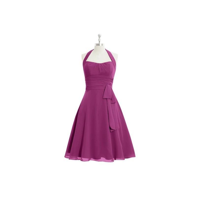 My Stuff, Orchid Azazie Haley - Knee Length Back Zip Halter Chiffon Dress - Charming Bridesmaids Sto