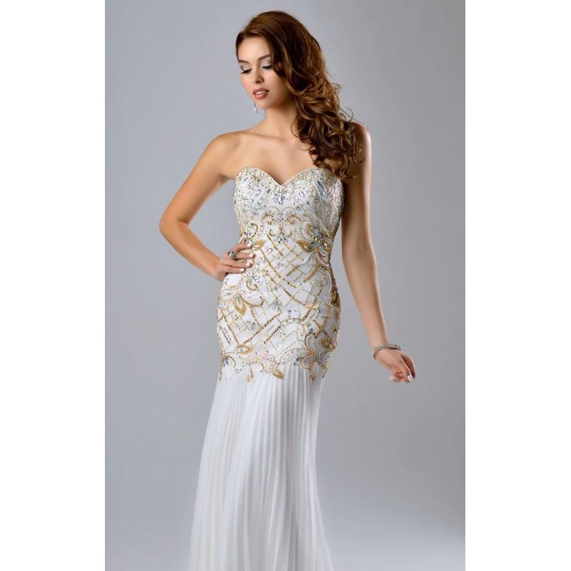 My Stuff, Ivory Embellished Pleated Gown by Nina Canacci - Color Your Classy Wardrobe