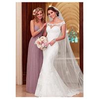 Elegant Tulle Off-the-Shoulder Neckline Sheath Wedding Dresses with Lace Appliques - overpinks.com