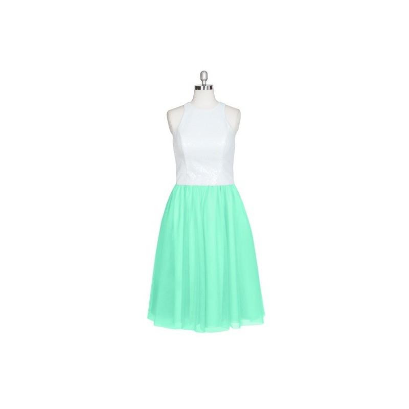 My Stuff, Turquoise Azazie Lia - Scoop Tulle And Sequined Back Zip Knee Length - Simple Bridesmaid D