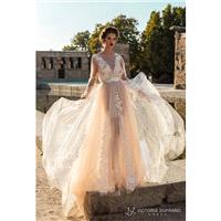 Victoria Soprano 2018 17018 Leila Sweep Train Blush Tulle Outfit Long Sleeves Illusion Embroidery Al