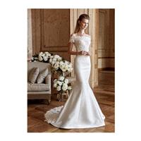 Tarik Ediz 2017 G2026 Satin Elegant Chapel Train Ivory Off-the-shoulder Appliques Mermaid Short Slee