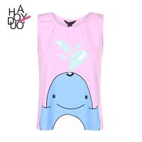 School Style Vogue Simple Printed Sleeveless Cartoon Fish Summer T-shirt - Bonny YZOZO Boutique Stor