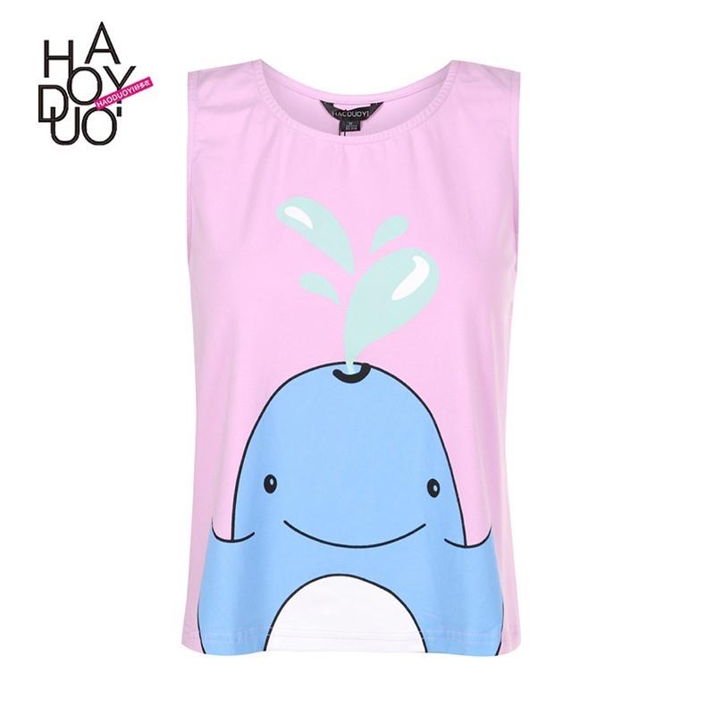 My Stuff, School Style Vogue Simple Printed Sleeveless Cartoon Fish Summer T-shirt - Bonny YZOZO Bou