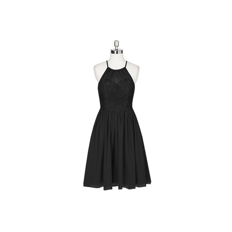 My Stuff, Black Azazie Lyric - Halter Knee Length Chiffon And Lace Illusion - Simple Bridesmaid Dres