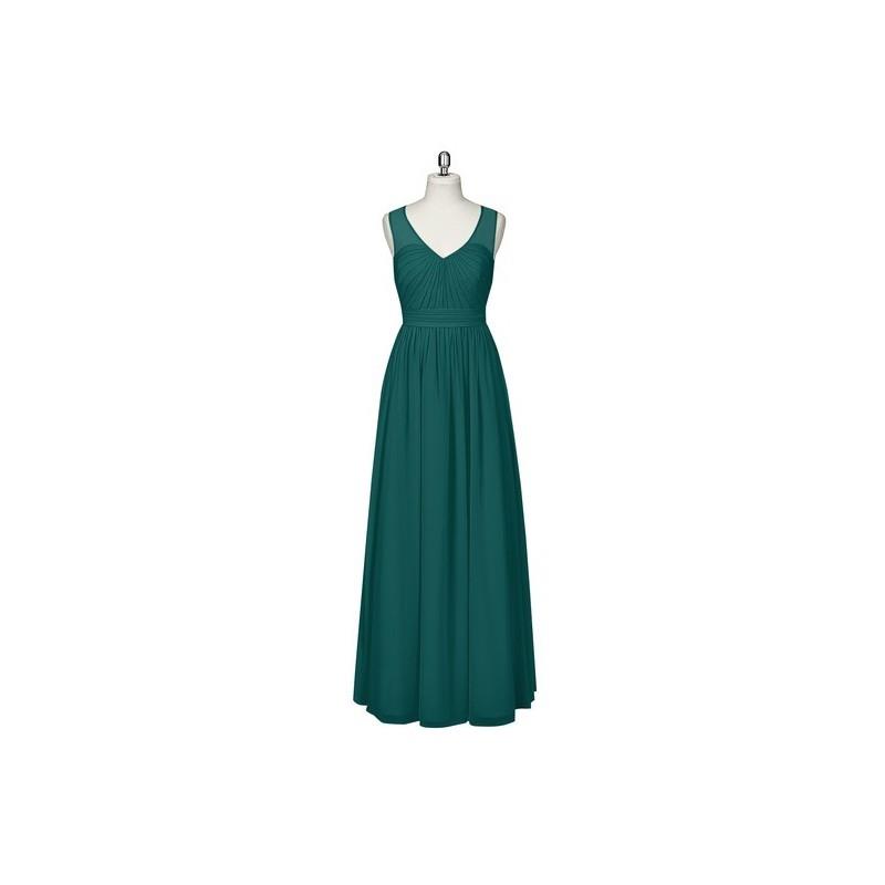 My Stuff, Peacock Azazie Raquel - Chiffon Illusion V Neck Floor Length Dress - Charming Bridesmaids