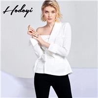 Vogue Sexy Asymmetrical Slimming Off-the-Shoulder One Color Fall Tie 9/10 Sleeves Blouse Suit - Bonn
