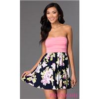 Short Strapless Dress with Floral Print Skirt - Brand Prom Dresses|Beaded Evening Dresses|Unique Dre