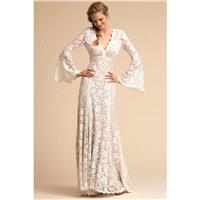 BHLDN Spring/Summer 2018 Lucca Fit & Flare V-Neck Flare Sleeves Vintage Sweep Train Ivory Lace Zippe