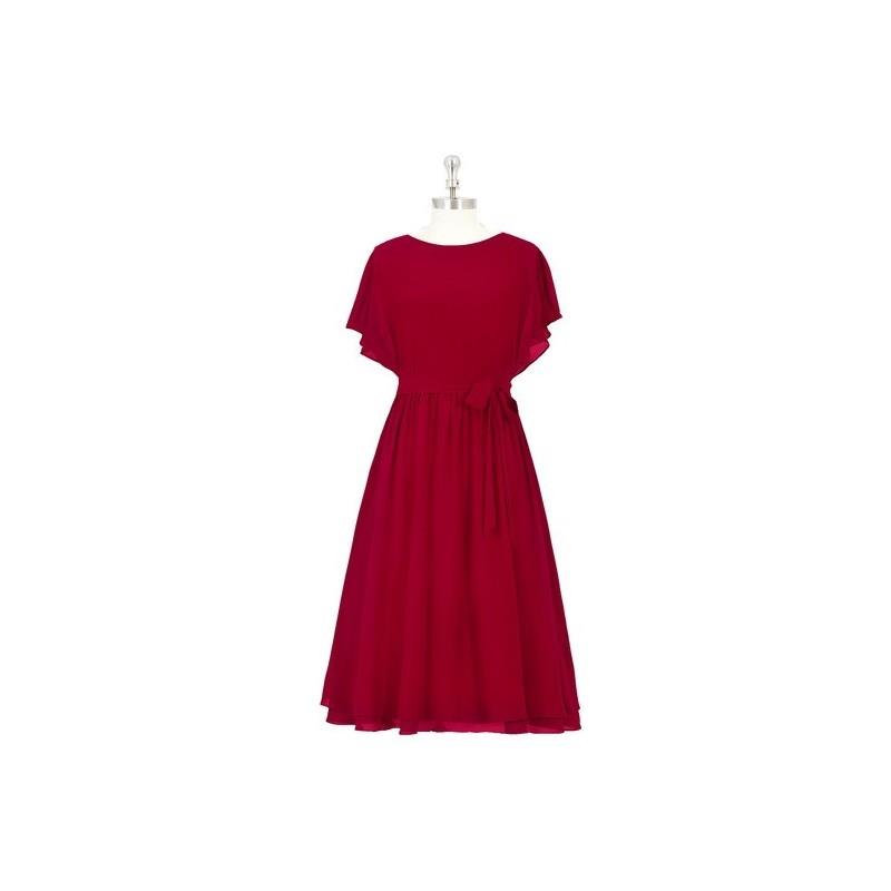 My Stuff, Burgundy Azazie Alejandra - Chiffon Scoop Knee Length Back Zip Dress - Simple Bridesmaid D