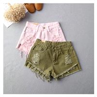 Asymmetrical Fringe Ripped Cowboy Summer Short - Discount Fashion in beenono