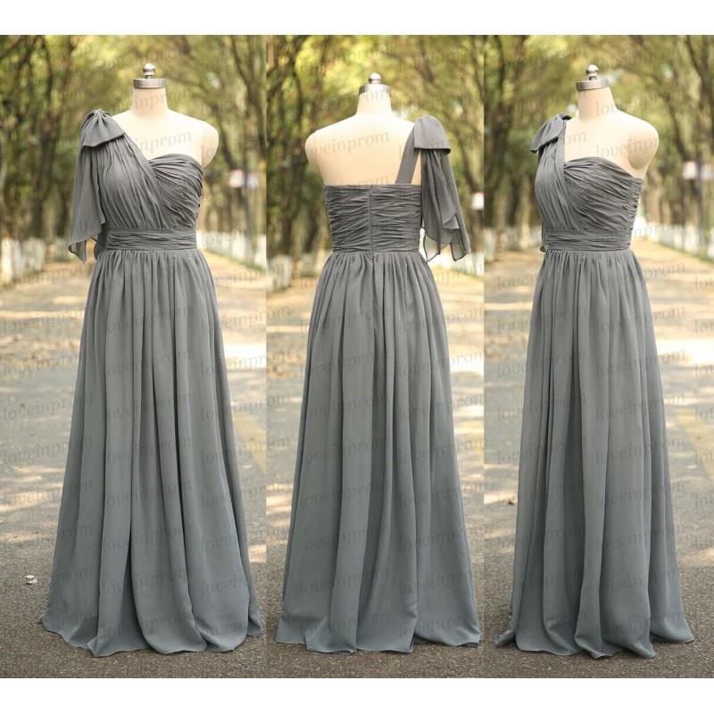 My Stuff, Grey Bridesmaid Dress Handmade Pleat Chiffon Long Wedding Party Gowns Long Grey Prom Dress