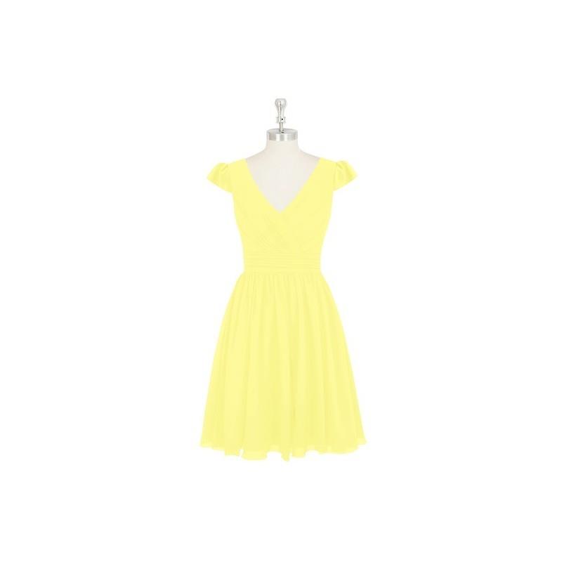 My Stuff, Lemon Azazie Kierra - Knee Length V Neck Back Zip Chiffon Dress - Simple Bridesmaid Dresse