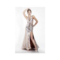 Riva Designs Copper Silver Sequin halter Cut-Out Prom Dress R9473 - Brand Prom Dresses|Beaded Evenin