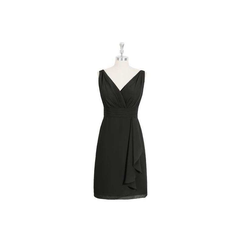 My Stuff, Black Azazie Iliana - Chiffon V Back Knee Length V Neck Dress - Simple Bridesmaid Dresses