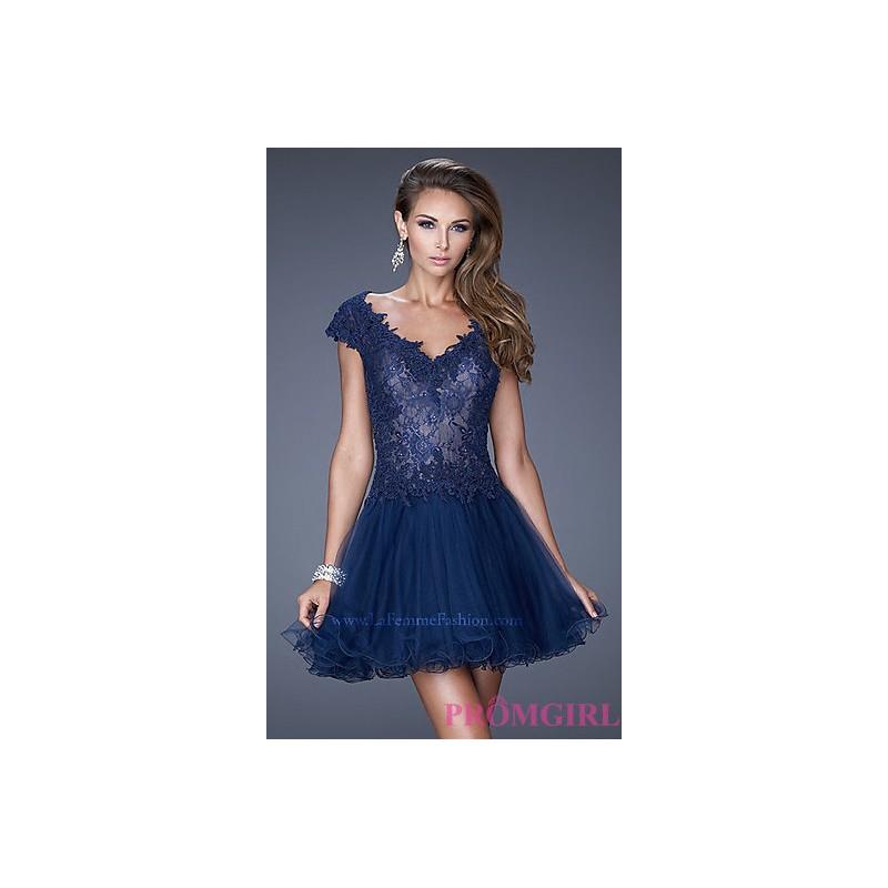 My Stuff, LF-20676 - V-neck Short Dress with Cap Sleeves - Bonny Evening Dresses Online