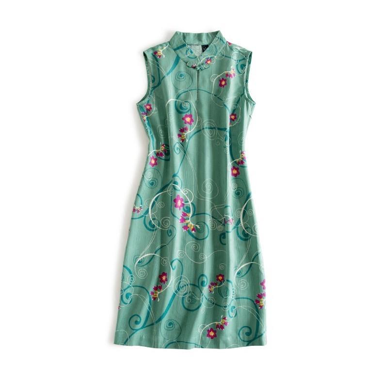 My Stuff, Fresh Sleeveless Mulberry Silk Silk Cheongsam Dress Dress - Lafannie Fashion Shop