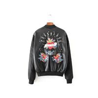 Embroidery High Neck Rivet Bird Baseball Jacket Coat - Lafannie Fashion Shop