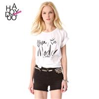 Vogue Simple Printed Scoop Neck Short Sleeves Summer T-shirt - Bonny YZOZO Boutique Store