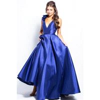 Jovani - JVN58962 Floral Appliqued Plunging Mikado Ballgown - Designer Party Dress & Formal Gown