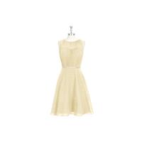 Champagne Azazie Mariam - Knee Length Illusion Scoop Chiffon And Charmeuse Dress - Simple Bridesmaid