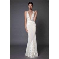 Muse by Berta Fall/Winter 2017 AMADIS Open Back Floor-Length Ivory Sleeveless Fit & Flare V-Neck Emb